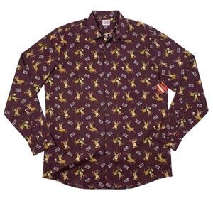 North Pole Shirt Mens XLT Tall Burgundy Brew Dolph Rudolph the Reindeer Holiday